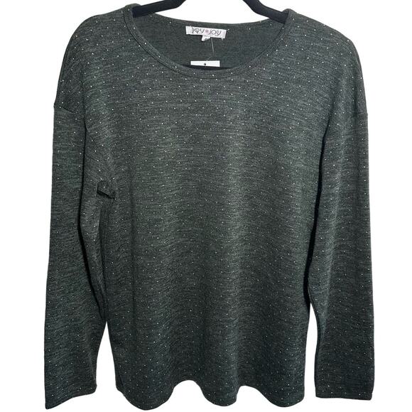 NEW Joy Joy Women's Gray Knit Studded Long Sleeve Sweater Top Size Small - Picture 1 of 10